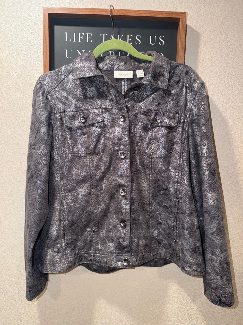 Chico's Charcoal Gray Jean Jacket with Interior Pocket